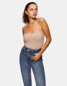 Майка светло-коричневого цвета с квадратным вырезом и тонкими бретелями Topshop-Коричневый цвет