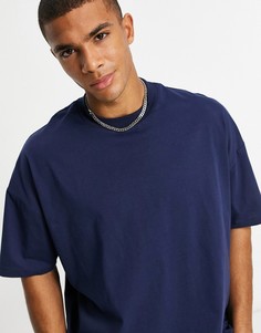 Темно-синяя oversized-футболка с круглым вырезом из органического хлопка ASOS DESIGN-Темно-синий