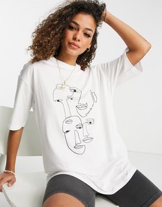Белая футболка в стиле oversized из органического хлопка с принтом Monki Cissi-Белый