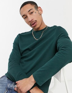 Зеленый лонгслив из органического хлопка с круглым вырезом ASOS DESIGN-Зеленый цвет