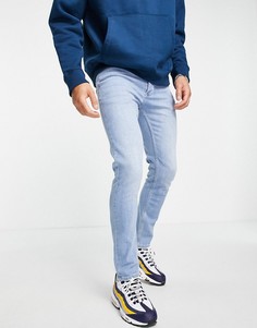 Эластичные зауженные джинсы из органического хлопка светлого цвета Topman-Голубой