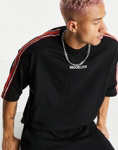 Черная oversize-футболка из органического материала с тесьмой и вышивкой "Brooklyn" ASOS DESIGN-Черный цвет