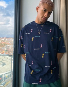 Темно-синяя oversized-футболка из органического хлопка с текстовым принтом ASOS DESIGN-Темно-синий
