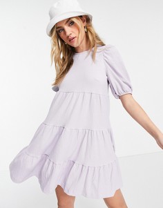 Ярусное платье мини с присборенной юбкой сиреневого цвета Monki-Фиолетовый цвет