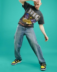 Свободные синие джинсы с эффектом японской потертости ASOS DESIGN-Голубой