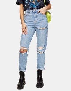 Светло-голубые выбеленные джинсы в винтажном стиле со рваной отделкой Topshop-Голубой