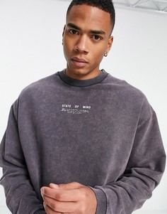 Oversized-свитшот со вставками и принтом на спине ASOS DESIGN-Серый