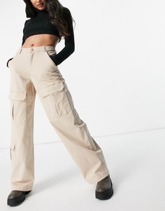 Бежевые брюки карго с широкими штанинами из органического хлопка Bershka-Коричневый цвет