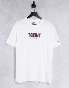 Белая футболка с короткими рукавами и логотипом по центру Tommy Jeans Timeless-Белый