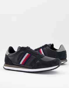 Черные кожаные кроссовки для бега с полосками сбоку Tommy Hilfiger-Черный цвет