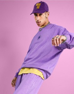 Выбеленный свитшот в стиле oversized с цветочной вышивкой в фиолетовом цвете ASOS DESIGN-Фиолетовый цвет