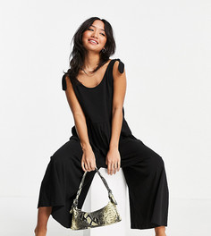 Черный свободный комбинезон с завязками на плечах ASOS DESIGN Petite-Черный цвет