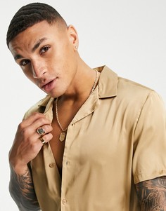Бежевая атласная рубашка классического кроя ASOS DESIGN-Коричневый цвет