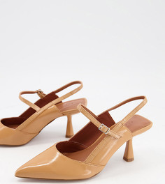 Бежевые комбинированные туфли для широкой стопы в стиле Мэри Джейн на среднем каблуке с заостренным носком ASOS DESIGN Wide Fit Sapphire-Многоцветный