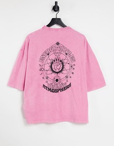 Выбеленная розовая плотная oversized-футболка с мистическим принтом на спине ASOS DESIGN-Розовый цвет