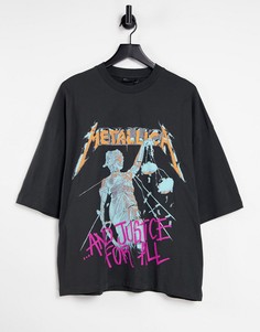 Черная оversized-футболка с принтом "Metallica" ASOS DESIGN-Серый