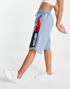 Эластичные джинсовые шорты голубого выбеленного цвета Tommy Jeans-Голубой