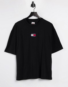 Черная футболка в стиле oversized с круглым вырезом и логотипом в виде флага Tommy Jeans-Черный цвет