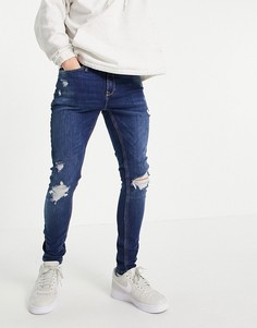 Светло-синие супероблегающие джинсы со рваной отделкой River Island-Голубой