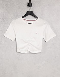 Белая присборенная спереди футболка с логотипом в виде флага Tommy Jeans-Белый