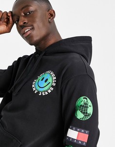 Черный худи с принтом "Luv the world" и логотипом на спине из капсульной коллекции Tommy Jeans-Черный цвет