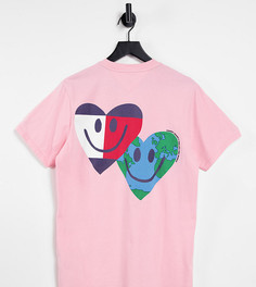 Розовая футболка Tommy Jeans Luv The World-Розовый цвет
