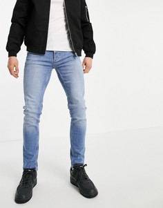 Эластичные зауженные джинсы из органического хлопка светлого цвета Topman-Голубой