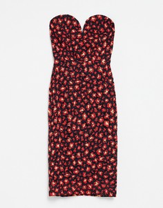 Облегающее платье с черно-красным абстрактным принтом TFNC-Многоцветный