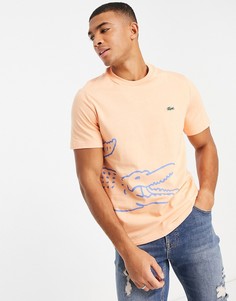 Персиковая футболка с логотипом-крокодилом Lacoste-Оранжевый цвет