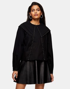 Черная блузка с заклепками на воротнике Topshop-Черный цвет