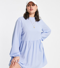 Бледно-голубое платье мини с длинными рукавами ASOS DESIGN Curve-Голубой