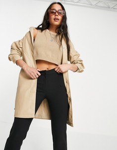 Кремовая куртка из искусственной кожи с декоративными швами и поясом Topshop-Черный цвет