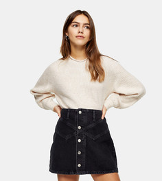 Джинсовая юбка выбеленного черного цвета на пуговицах Topshop Petite-Черный цвет