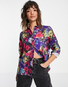 Рубашка с длинными рукавами и ярким цветочным принтом ASOS DESIGN-Бесцветный