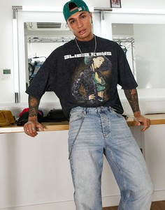 Черная oversized-футболка с принтом Алиши Киз и эффектом кислотной стирки ASOS DESIGN-Черный цвет