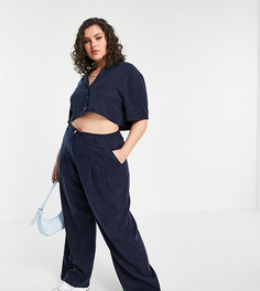 Темно-синие широкие брюки с завышенной талией (от комплекта) ASOS DESIGN Curve-Темно-синий
