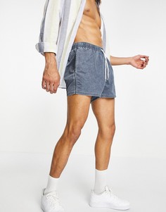 Темно-синие короткие шорты для плавания с эффектом кислотной стирки ASOS DESIGN-Темно-синий