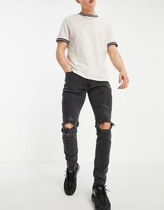 Черные выбеленные джинсы супероблегающего кроя с рваной отделкой Abercrombie & Fitch-Черный