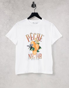 Свободная белая футболка с принтом в стиле открытки с надписью "Peach Nectar" ASOS DESIGN-Белый