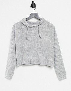 Серый укороченный худи в рубчик Topshop