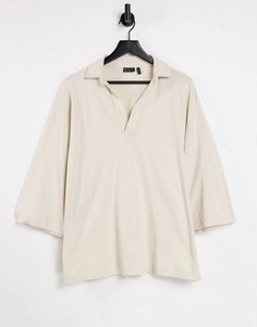 Бежевый топ-поло в стиле oversized с отложным воротником и рукавами до локтя ASOS DESIGN-Нейтральный