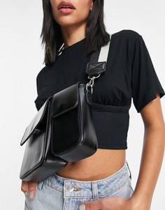 Черная сумка через плечо с двумя отделениями и тканым ремешком My Accessories London-Черный цвет