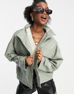 Шалфейно-зеленая oversized-куртка из искусственной кожи ASOS DESIGN-Серый