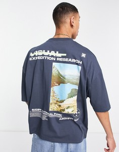 Темно-синяя oversized-футболка с принтом на спине ASOS DESIGN-Темно-синий