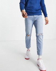 Синие выбеленные джинсы классического кроя со рваной отделкой ASOS DESIGN-Голубой
