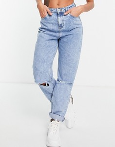 Выбеленные джинсы в винтажном стиле с завышенной талией и рваной отделкой ASOS DESIGN-Голубой