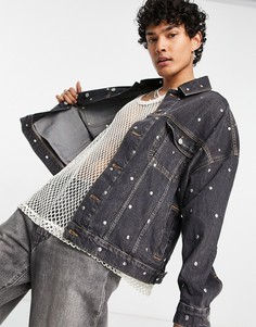 Черная выбеленная oversized джинсовая куртка с заклепками ASOS DESIGN-Черный цвет