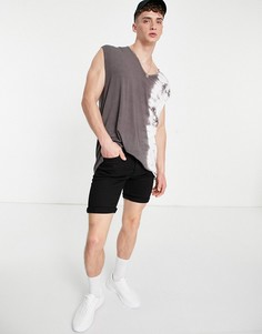 Черная длинная oversized-майка с глубоким вырезом горловины и принтом тай-дай ASOS DESIGN-Серый