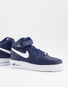 Кроссовки средней высоты темно-синего цвета с белой отделкой Nike Air Force 1 Mid-Темно-синий