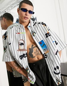 Белая oversized-рубашка в полоску с принтом ASOS DESIGN-Белый